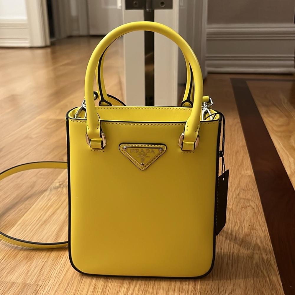 PRADA Yellow small tote bag with crossbody strap